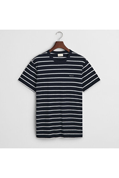 Gant Erkek Lacivert Regular Fit Bisiklet Yaka Çizgili T-Shirt