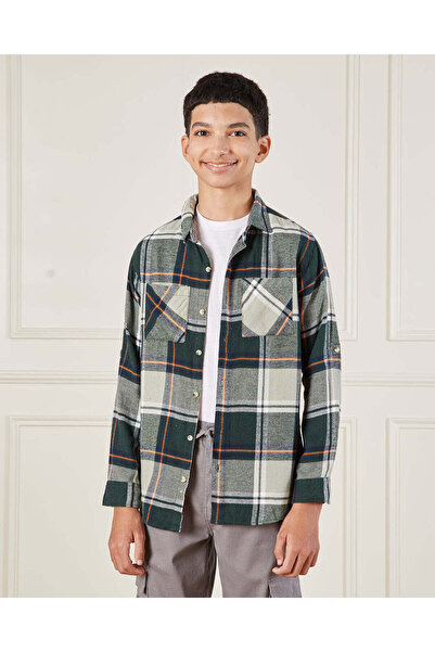 REDTAG Senior Boys Black Checkered Casual Shirt