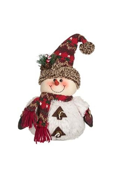 OEM Figurină decorativă de Crăciun - Om de zăpadă cu blană albă, căciulă și e...