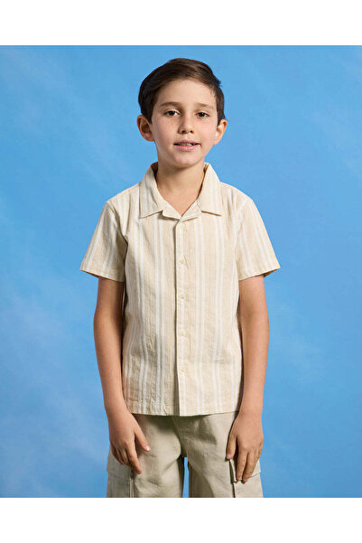 REDTAG Boys Beige Striped Short Sleeve Shirt