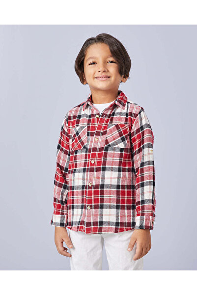 REDTAG Boys Red Checkered Casual Shirt