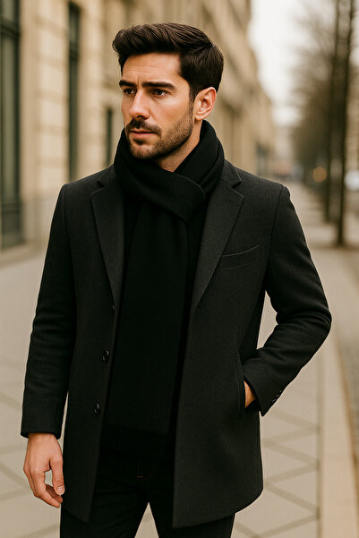 MEKİK BUTİK Μαύρο μονόχρωμο ανδρικό κασκόλ - κασκόλ