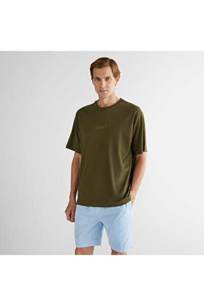 Gant Erkek Yeşil Relaxed Fit Bisiklet Yaka Logolu T-Shirt