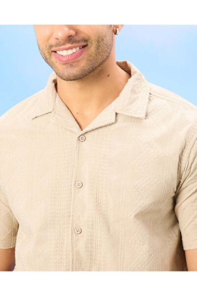 REDTAG Men Beige Textured Casual Shirt