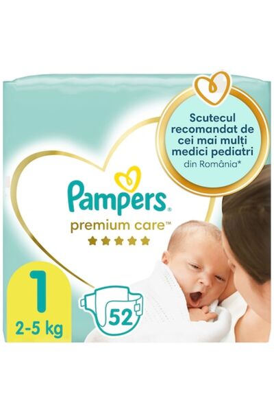Pampers Scutece Premium Care Mărimea 1, Nou-născuți, 2-5 kg, 52 bucăți