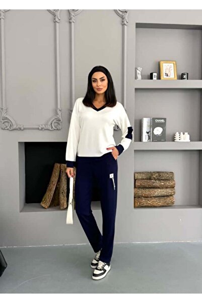 Elaxi Set de două piese pentru femei, cu pantaloni și tricou cu decolteu în V...