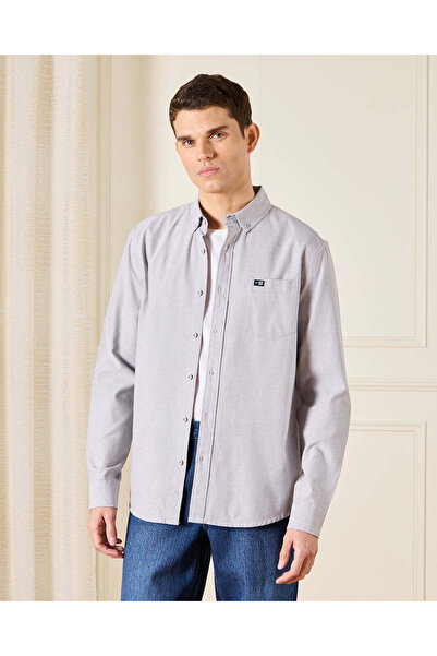 REDTAG Men Grey Button Down Oxford Shirt