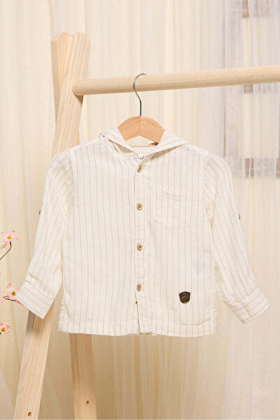 REDTAG Infant Boys White Striped Hooded Shirt
