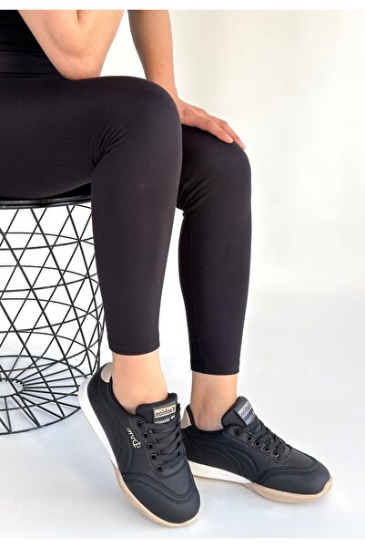 BESKAR Tawen Black Leather Beige Sole Lace-Up Sports Shoes