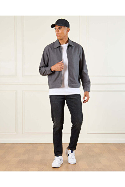 REDTAG Men Grey Zip-Through Shirt