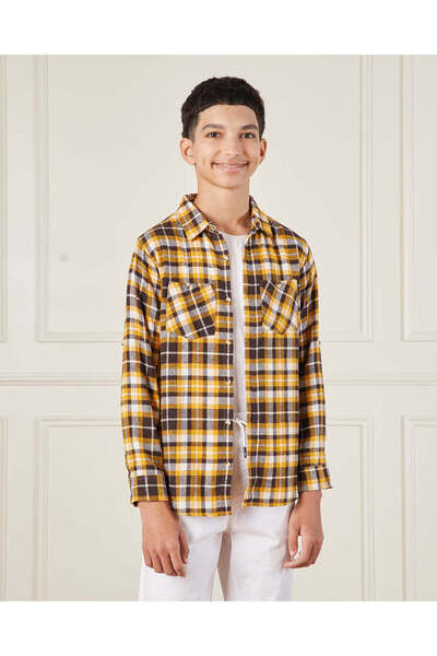 REDTAG Senior Boys Mustard Checkered Casual Shirt