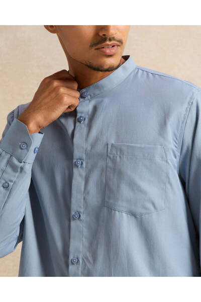 REDTAG Men Blue Mandarin Casual Shirt