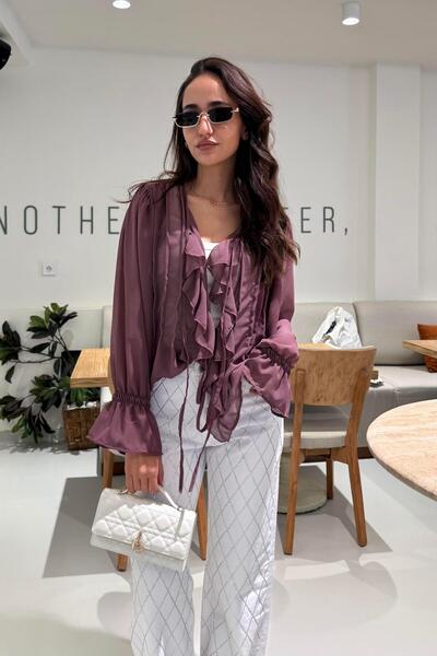 Nazliye Mürdüm Bağlama Detay Şifon Gömlek