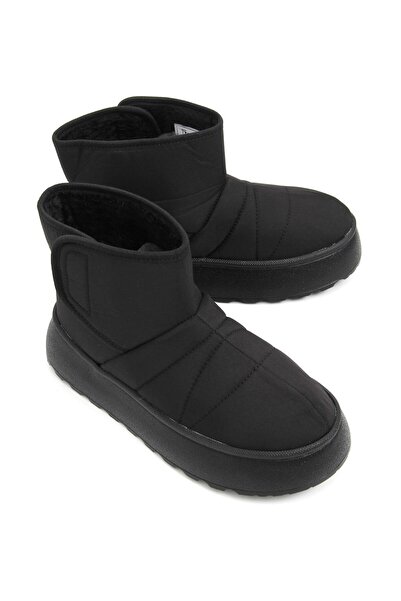 Raneel Kazançlı Alışveriş Women's thick sole fur inside black boots with velcro