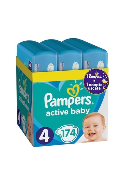 Pampers Scutece Active Baby XXL BOX, Mărimea 4, 9-14 kg, 174 bucăți