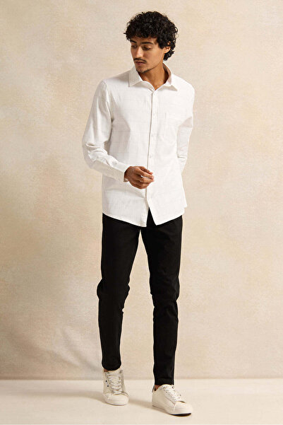 REDTAG Men White Mandarin Casual Shirt