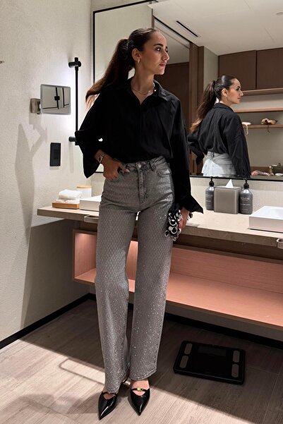 Nazliye Gri Taşlı Premium Jean