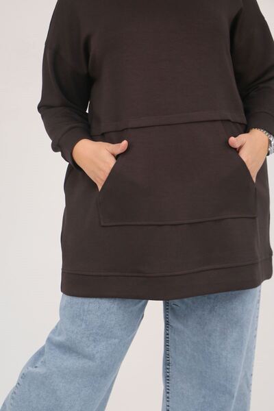 Eslina 58133 Μοντάλ τουνίκ μεγάλου μεγέθους με τσέπες καγκουρό - Καφέ