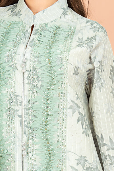 IKKXA Mandarin Colar Printed Elegant Jalabiya