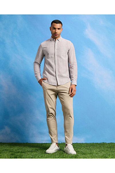 REDTAG Men Grey Striped Shirt