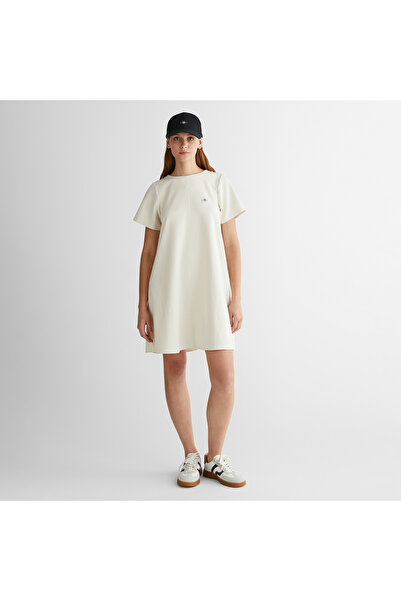 Gant Kadın Krem Bisiklet Yaka Logolu Elbise