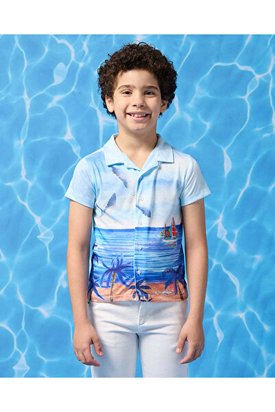 REDTAG Boys Blue Beach Short Sleeve Shirt