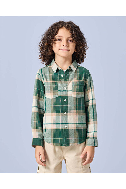 REDTAG Boys Green Checkered Shirt