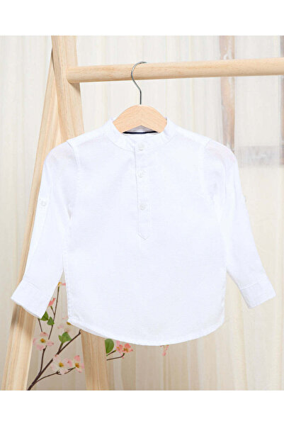 REDTAG Infant Boys White Half Button Dobby Mandarin Kurta