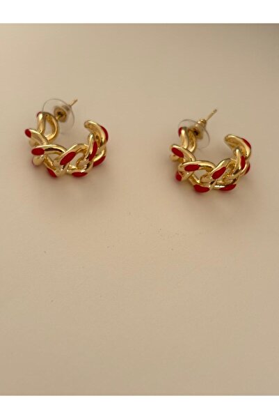 marsel aksesuar Red Gold Chain Model Vip Celip Earrings