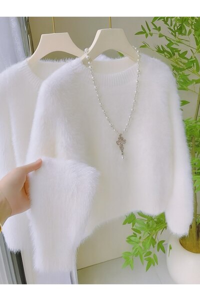 mahira collection Pulover de tricotat moale, cu guler lung, cu păr lung, pent...