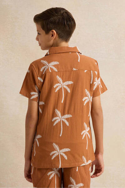 REDTAG Senior Boys Rust Allover Print Short Sleeve Shirt With T-Shirt (2 Piece)