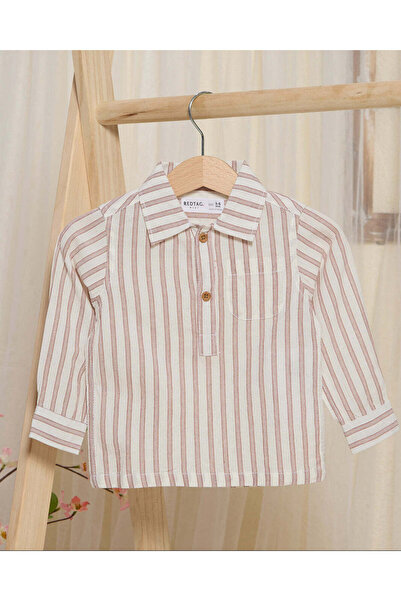 REDTAG Infant Boys White And Brown Striped Shirt