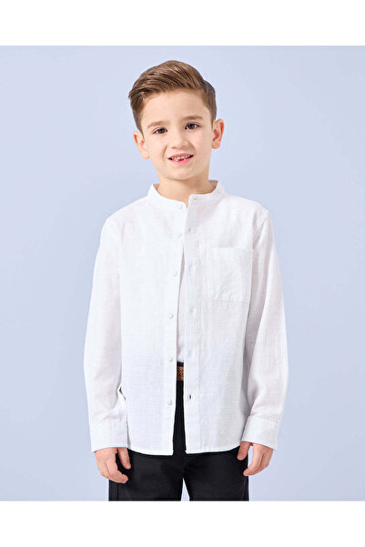 REDTAG قميص أبيض للأولاد بياقة ماندرين