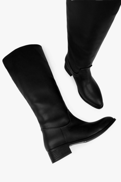 Shoeberry Women's Erica Black Leather Cowboy Boots