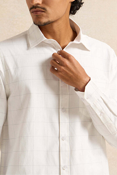REDTAG Men White Mandarin Casual Shirt