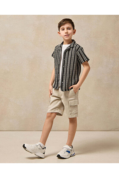 REDTAG Boys Black And White Crochet Dobby Shirt & T-Shirt Set (2 Piece)
