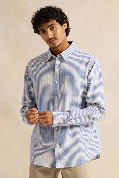 REDTAG Men Blue Mandarin Casual Shirt