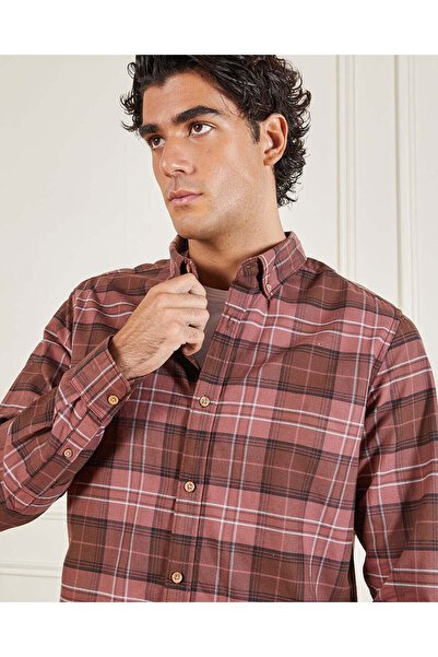 REDTAG Men Burgundy Checked Casual Shirt