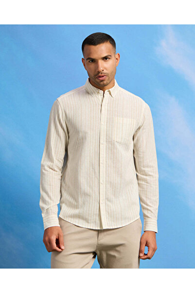 REDTAG قميص رجالي مخطط باللون البيج