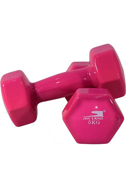 SKY LAND Vinyl Dumbbells EM-9219R-5 Set of 2 Non-Slip 5KG Each for Fitness, Pilates & Home Gym