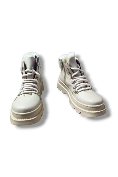 BARONES SHOES أحذية نسائية كريمية اللون مع أربطة وسحاب، مقاومة للماء، مبطنة د...