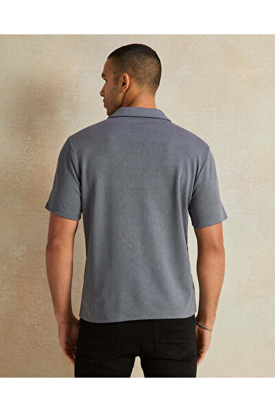 REDTAG Men Grey Jacquard Short Sleeve Shirt