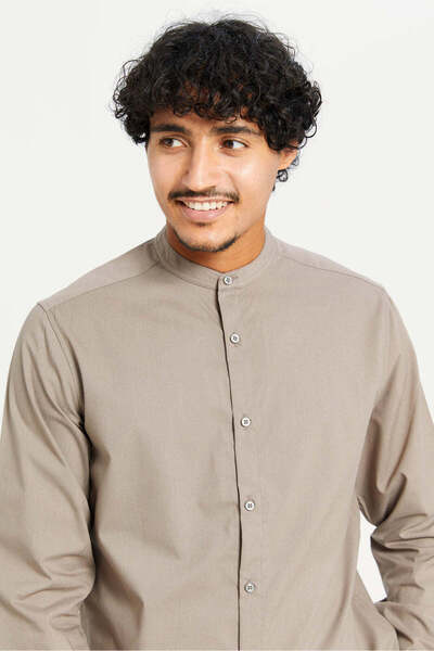 REDTAG Men Beige Mandarin Collar Long Sleeve Shirt