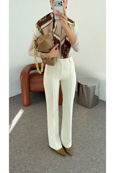 HAZELANNA piped Premium Ecru Trousers