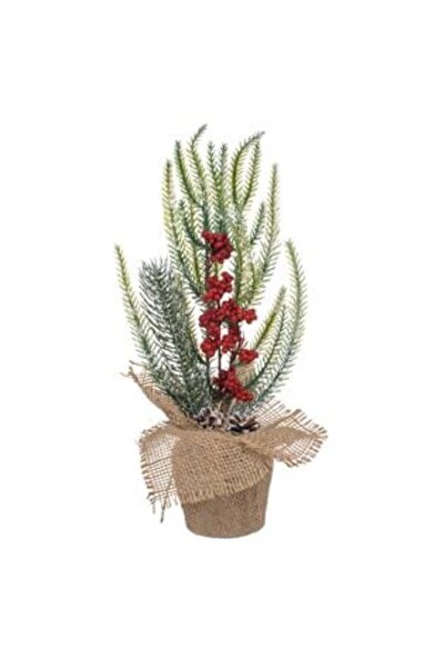 OEM Sac de iută decorativ de Crăciun cu fructe de pădure roșii, conuri și cre...