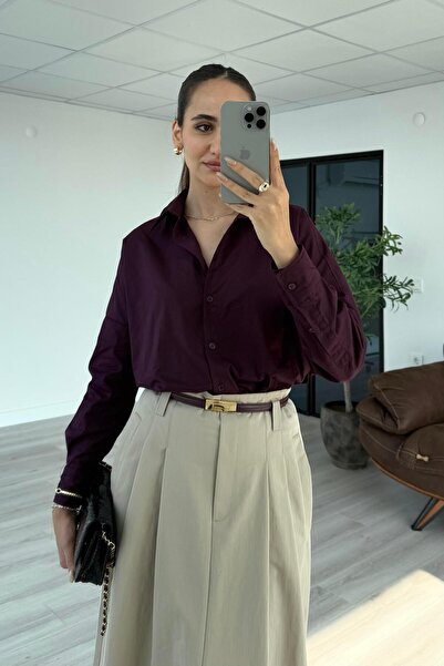 Nazliye Mürdüm Poplin Gömlek