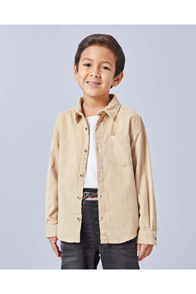 REDTAG قميص بيج سادة بأكمام طويلة للأولاد