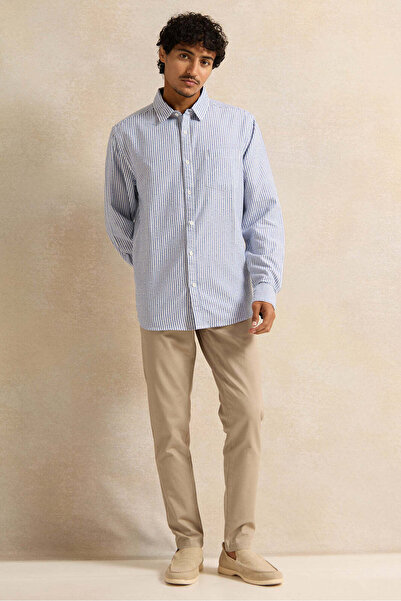 REDTAG Men Blue Mandarin Casual Shirt