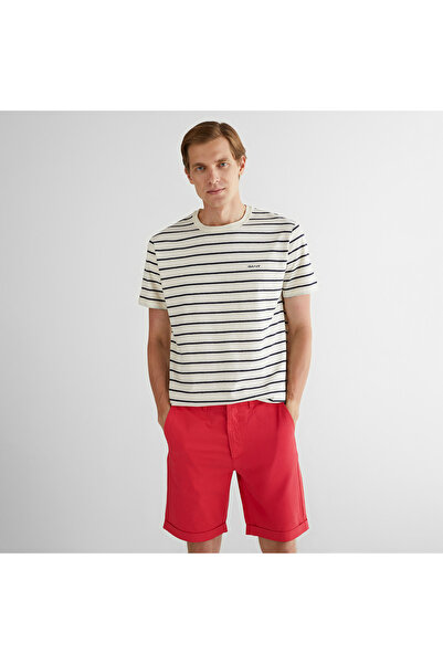 Gant Erkek Krem Regular Fit Bisiklet Yaka Çizgili T-Shirt