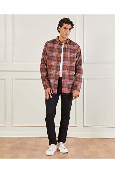 REDTAG Men Burgundy Checked Casual Shirt